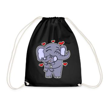 Elephant Family - Elephant with Baby - Elephant - Drawstring Bag - black - Front