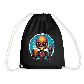 Alien boit une bière et se réjouit. - Sac de sport léger - noir - Devant