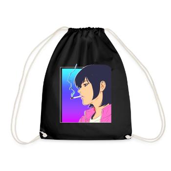 Sad Anime Girl Smoking Lofi Vaporwave Japanese Aes - Turnbeutel - Schwarz - Vorne