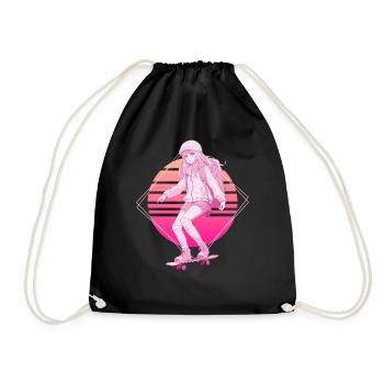 Skater Girl Lofi Skateboard Japanese Vaporwave Ret - Turnbeutel - Schwarz - Vorne