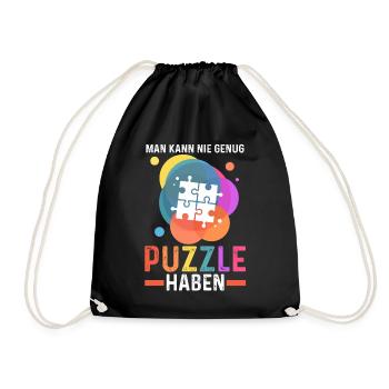 Puzzlefan Puzzler Puzzleteile Puzzle - Turnbeutel - Schwarz - Vorne