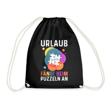 Puzzlefan Puzzler Puzzleteile Puzzle - Turnbeutel - Schwarz - Vorne