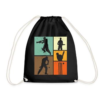 Vintage Cricket Player Design In Retro Style For - Drawstring Bag - black - Front