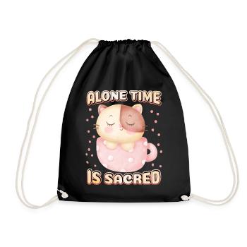 Introvert, cute cat in coffee cup, saying - Drawstring Bag - black - Front