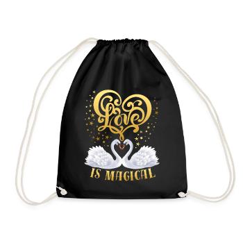 Verliebte Schwäne, Liebe-Love, Spruch - Turnbeutel - Schwarz - Vorne