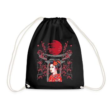 Japan Vintage Aesthetic Geisha - Drawstring Bag - black - Front