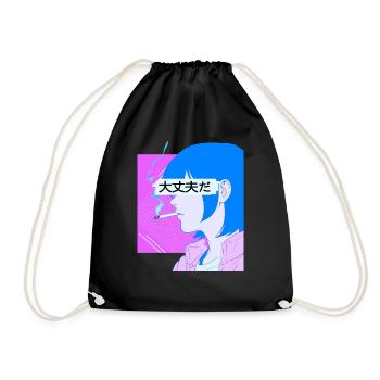 90's Sad Anime Girl Smoking Retro Lofi Japanese Ae - Turnbeutel - Schwarz - Vorne