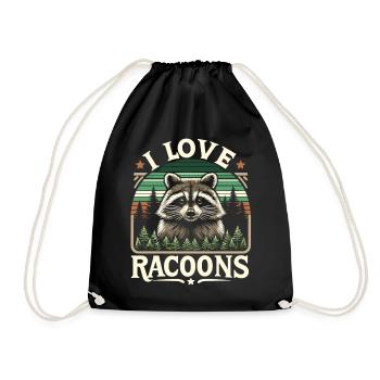 Raccoon in the forest: "I love Racoons" - Drawstring Bag - black - Front