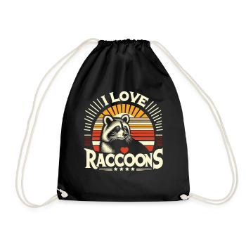 Nostalgic raccoon: "I love Racoons" - Drawstring Bag - black - Front