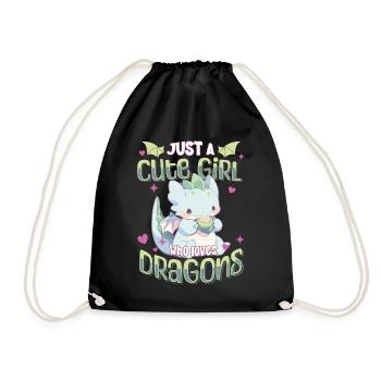 Just a cute Girl who loves Dragons - Kawaii Dragon - Drawstring Bag - black - Front