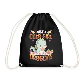 Just a cute Girl who loves Dragons - Kawaii Dragon - Drawstring Bag - black - Front