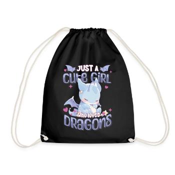 Just a cute Girl who loves Dragons - Kawaii Dragon - Drawstring Bag - black - Front