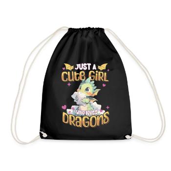 Just a cute Girl who loves Dragons - Kawaii Dragon - Drawstring Bag - black - Front