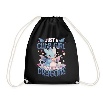 Just a cute Girl who loves Dragons - Kawaii Dragon - Drawstring Bag - black - Front