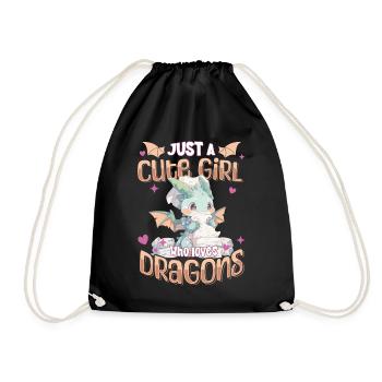 Just a cute Girl who loves Dragons - Kawaii Dragon - Drawstring Bag - black - Front