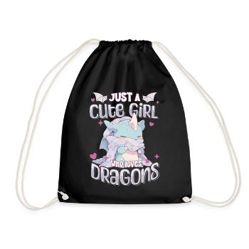 Just a cute Girl who loves Dragons - Kawaii Dragon - Drawstring Bag - black - Front