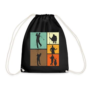 Golfliebhaber Retro-Vintage-Stil Golfer Golfen - Turnbeutel - Schwarz - Vorne