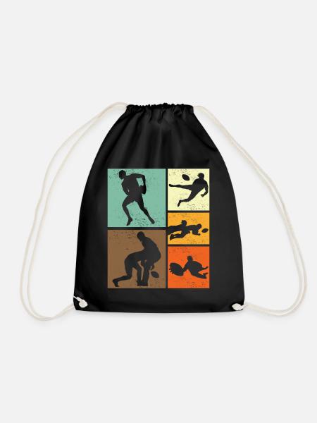 Retro Vintage Rugby Player Design - Drawstring Bag - black