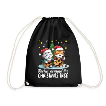 Cats celebrate Christmas with guitars, rock'n'roll - Drawstring Bag - black - Front