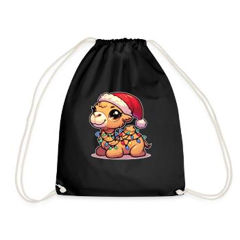 Weihnachtsmütze Weihnachten Lichterkette Kamel - Turnbeutel - Schwarz - Vorne