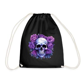 Eternal Blossoms - Skull & Purple Roses - Drawstring Bag - black - Front