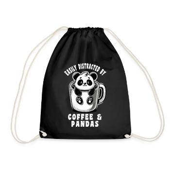 Pandas & Kaffee leicht ablenkbar Kaffee Panda - Turnbeutel - Schwarz - Vorne