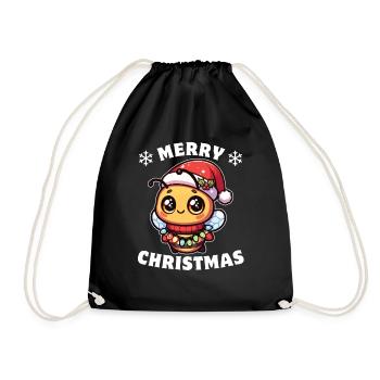 Santa Hat Christmas Fairy Lights Bee - Drawstring Bag - black - Front