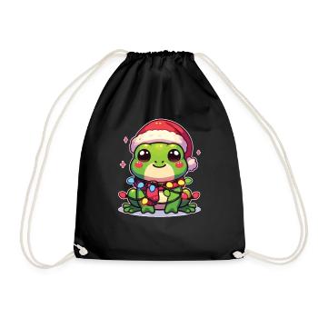 Père Noël chapeau Noël guirlandes lumineuses grenouille - Sac de sport léger - noir - Devant