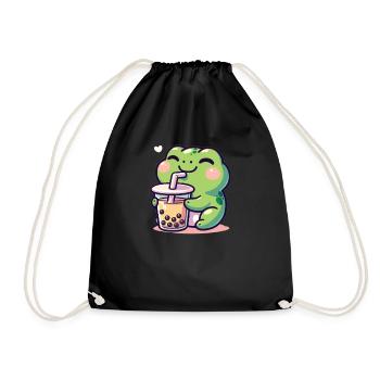 Kawaii Frogs Bubble Tea Boba Frog - Drawstring Bag - black - Front