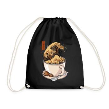 Kanagawa - Japan cappuccino coffee - Humor - Drawstring Bag - black - Front