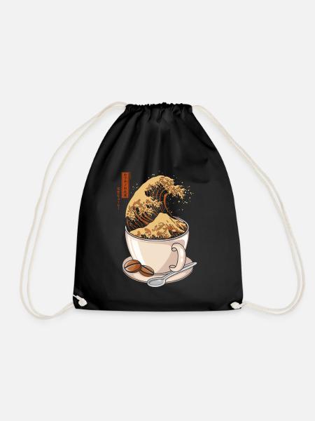 Kanagawa - Japan cappuccino coffee - Humor - Drawstring Bag - black