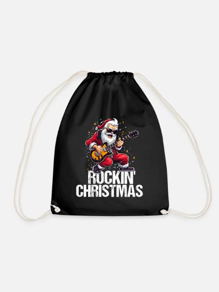 Weihnachtsmann feiert Weihnachten mit Rock'n'Roll - Turnbeutel - Schwarz