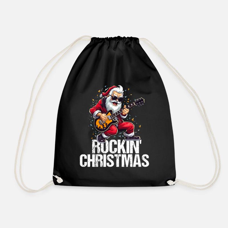 Weihnachtsmann feiert Weihnachten mit Rock'n'Roll - Turnbeutel - Schwarz