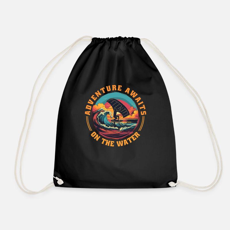 Wingfoil Surfer Wingfoiling Board Kitefoil - Drawstring Bag - black