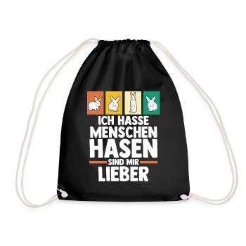 Kaninchen Hase - Turnbeutel - Schwarz - Vorne