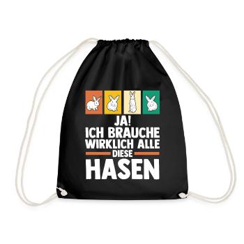 Kaninchen Hase - Turnbeutel - Schwarz - Vorne