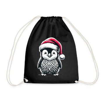 Penguin Santa Cute Christmas - Drawstring Bag - black - Front