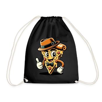 Pizza 50´s Cartoon Character Pizza Slice - Drawstring Bag - black - Front