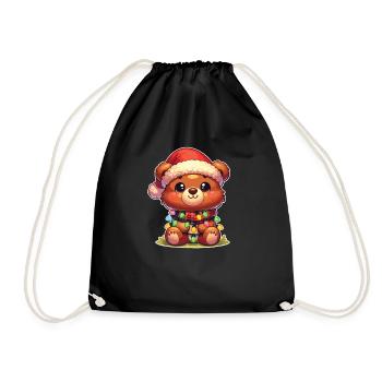 Père Noël chapeau Noël guirlandes lumineuses ours - Sac de sport léger - noir - Devant