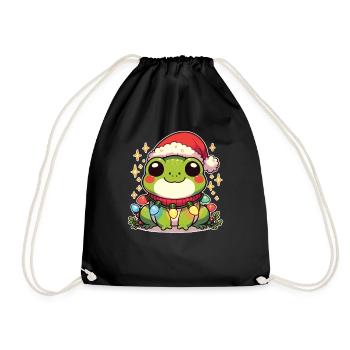 Père Noël chapeau Noël guirlandes lumineuses grenouille - Sac de sport léger - noir - Devant