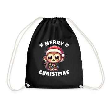 Père Noël chapeau Noël fée lumières singe - Sac de sport léger - noir - Devant