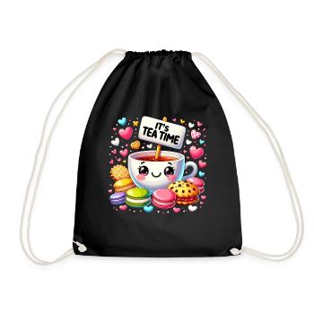Kawaii Tee Niedlicher Teeliebhaber Kekskuchen Teezeit - Turnbeutel - Schwarz - Vorne