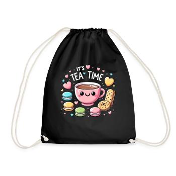 Kawaii Tee Niedlicher Teeliebhaber Kekskuchen Teezeit - Turnbeutel - Schwarz - Vorne