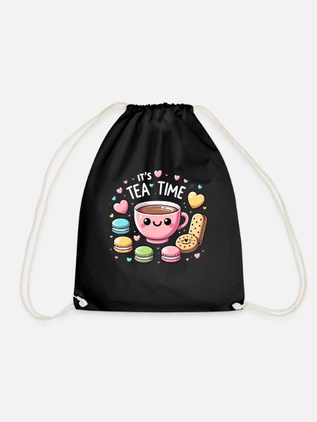 Thé Kawaii Mignon Amateur de Thé Cookie Gâteau Tea Time - Sac de sport léger - noir