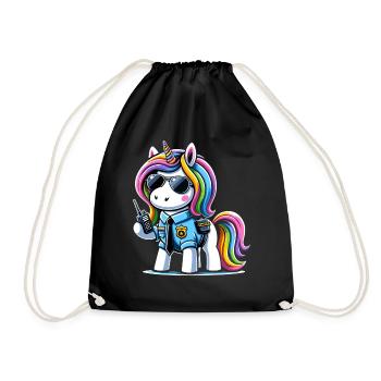 Unicorn Rainbow Cute Unicorn Security - Drawstring Bag - black - Front
