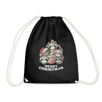 Merry Christmas Raccoon Christmas Eve Raccoons - Drawstring Bag - black - Front