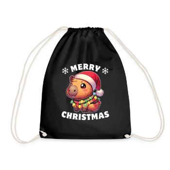 Père Noël chapeau Noël guirlandes lumineuses Capybara - Sac de sport léger - noir - Devant