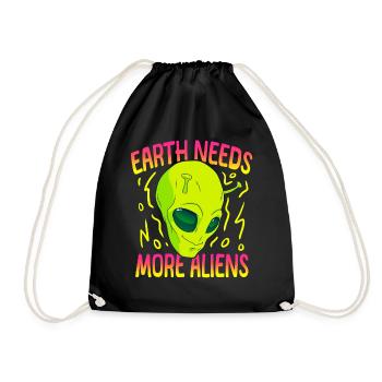 Alien, UFO, UAP, Space, Space Flying Object - Drawstring Bag - black - Front