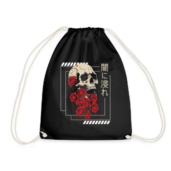 Skull Grunge Aesthetic Roses Japanese Gothic Soft - Turnbeutel - Schwarz - Vorne