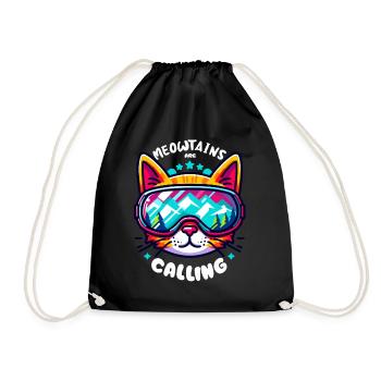 Snowboard Ski Cool Cat Mountains Ski Goggles Funny - Drawstring Bag - black - Front